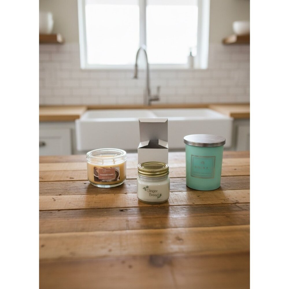 Lot Of 3 Scented Candles Hazelnut Cream Gingerbread & Eucalyptus & Cedarwood soy